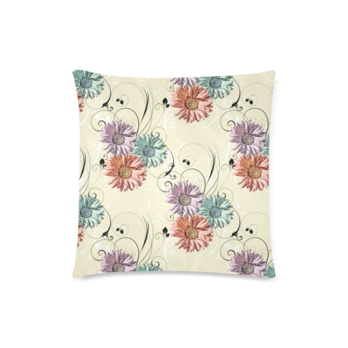 Flowers on Yellow Custom Zippered Pillow Case 18"x18"(Twin Sides)