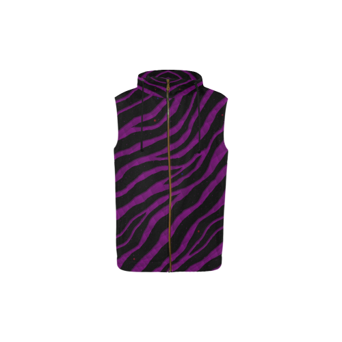 Ripped SpaceTime Stripes - Purple All Over Print Sleeveless Zip Up Hoodie for Kid (Model H16)