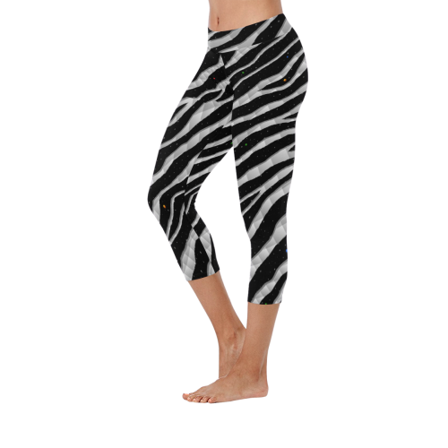 Ripped SpaceTime Stripes - White Women's Low Rise Capri Leggings (Invisible Stitch) (Model L08)
