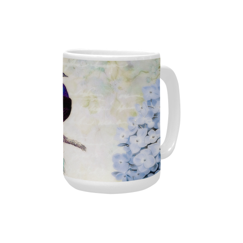 blue peacock and hydrangea Custom Ceramic Mug (15OZ)