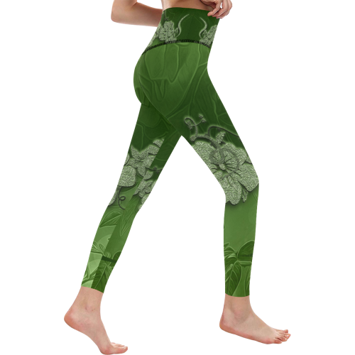 Wonderful green floral design Women's All Over Print High-Waisted Leggings (Model L36)