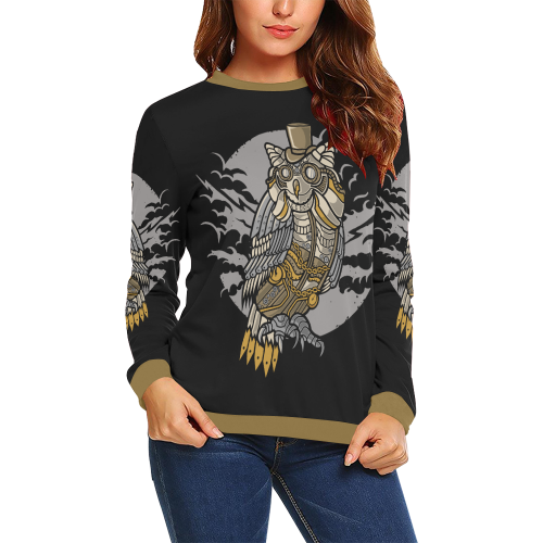 Retro Futurism Steampunk Electic World Owl 2 All Over Print Crewneck Sweatshirt for Women (Model H18)