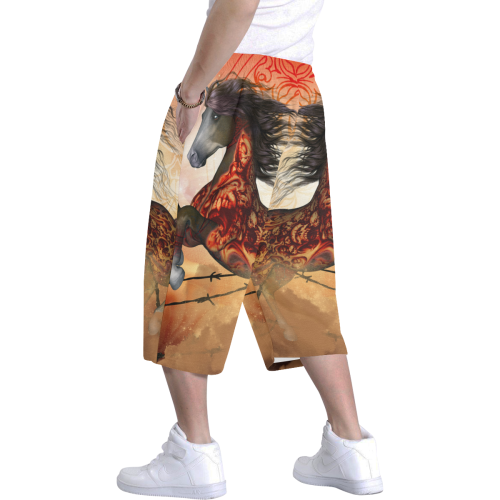 Awesome creepy horse with skulls Men's All Over Print Baggy Shorts (Model L37)