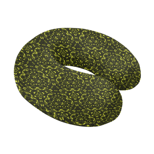 Green vintage pattern on a black background U-Shape Travel Pillow