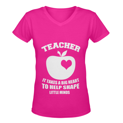 TEACHER IT TAKES A BIG HEART TO HELP SHAPE LITTLE MINDS PINK Women's Deep V-neck T-shirt (Model T19)