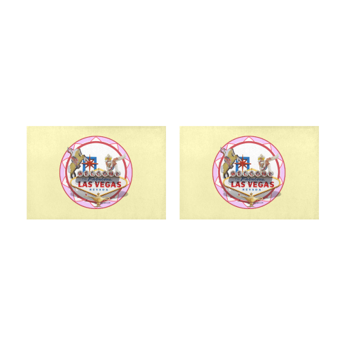 LasVegasIcons Poker Chip - Pink on Yellow Placemat 12’’ x 18’’ (Two Pieces)