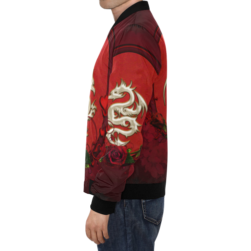 The dragon with roses All Over Print Bomber Jacket for Men (Model H19)