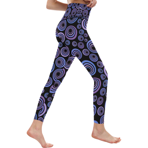 Retro Psychedelic Ultraviolet Blue Pattern Women's All Over Print High-Waisted Leggings (Model L36)