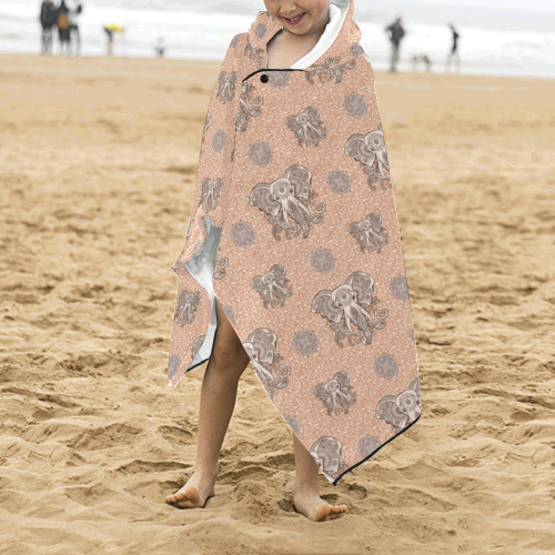 Ethnic Elephant Mandala Pattern Kids' Hooded Bath Towels