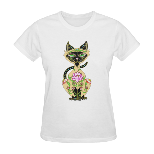 Siamese Cat Sugar Skull White Women's T-Shirt in USA Size (Two Sides Printing)