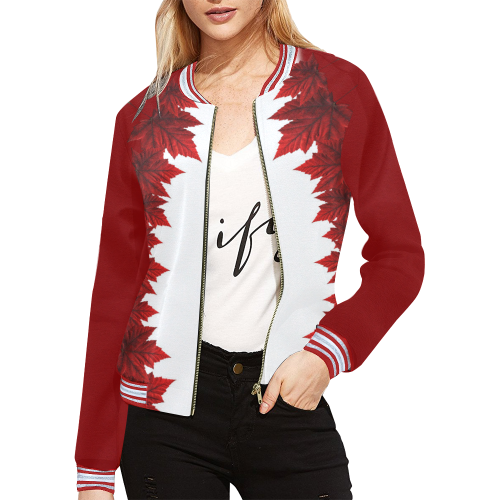 Canada Maple Leaf Jackets All Over Print Bomber Jacket for Women (Model H21)