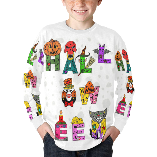 Halloween Fun Pop Art by Nico Bielow Kids' Rib Cuff Long Sleeve T-shirt (Model T64)