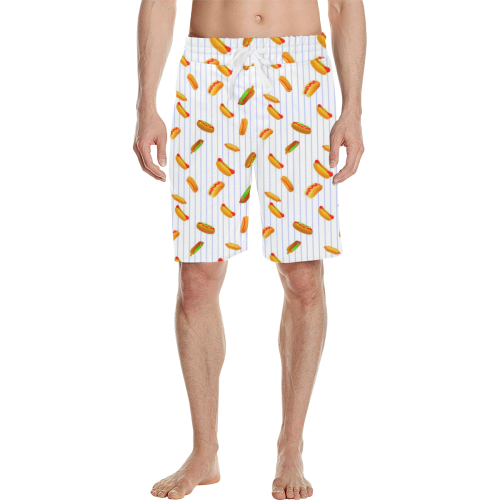 Hot Dog Pattern with Pinstripes Men's All Over Print Casual Shorts (Model L23)