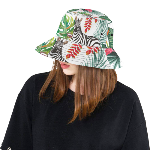 Watercolored Flamingo And Zebra All Over Print Bucket Hat