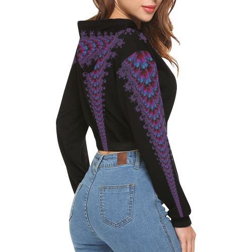 Psychedelic Smokey Cyclone Fractal Abstract All Over Print Crop Hoodie for Women (Model H22)