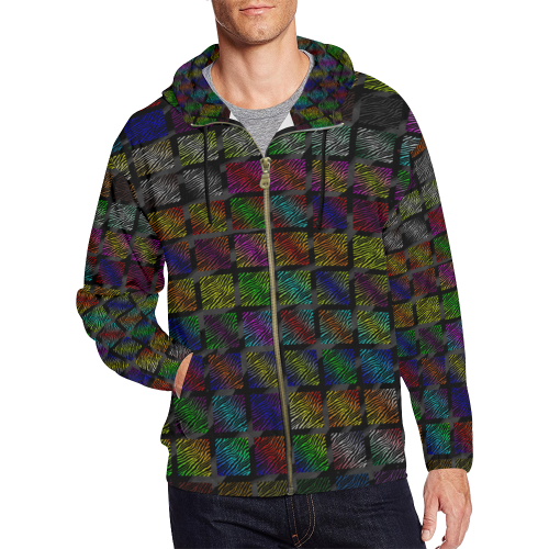 Ripped SpaceTime Stripes Collection All Over Print Full Zip Hoodie for Men/Large Size (Model H14)