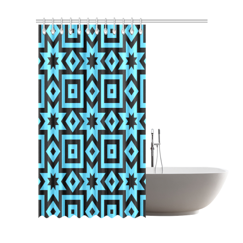 Blue/Black Geometric Pattern Shower Curtain 72"x84"