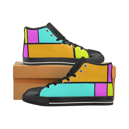 Block Retro Tangerine Turquoise Yellow Pink Men’s Classic High Top Canvas Shoes (Model 017)