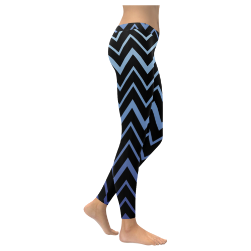 Steel Blue Chevrons on Black Background Women's Low Rise Leggings (Invisible Stitch) (Model L05)