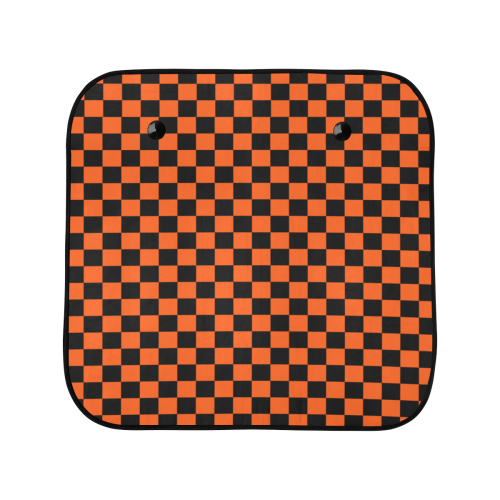 Checkerboard Black and Orange Car Sun Shade 28"x28"x2pcs