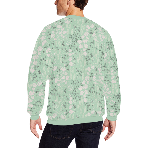 Mint Floral Pattern All Over Print Crewneck Sweatshirt for Men (Model H18)