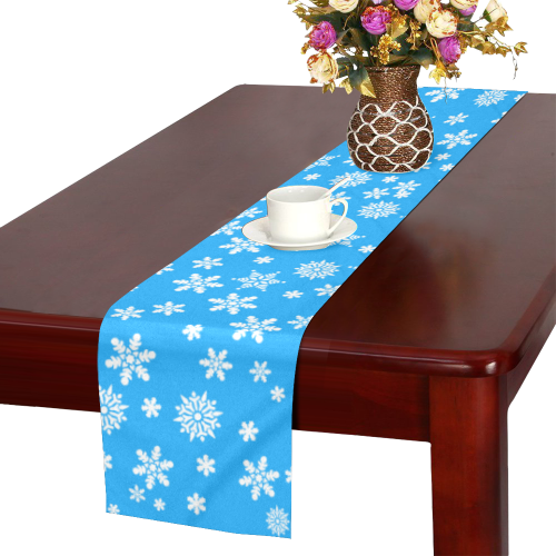 White Snowflakes on Light Blue 1aaafb Table Runner 14x72 inch