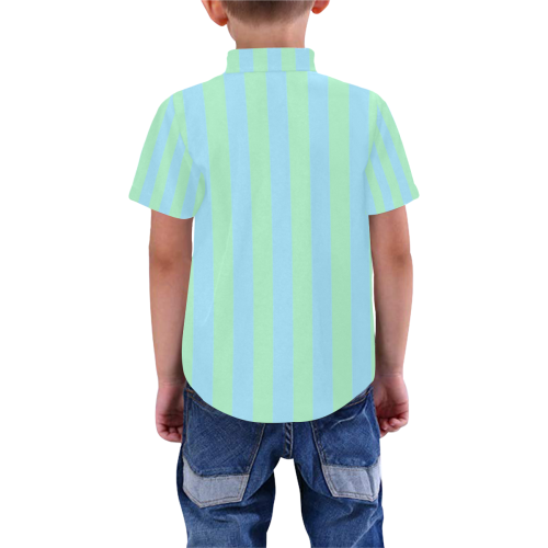 Blue Green Sea Stripes Boys' All Over Print Short Sleeve Shirt (Model T59)