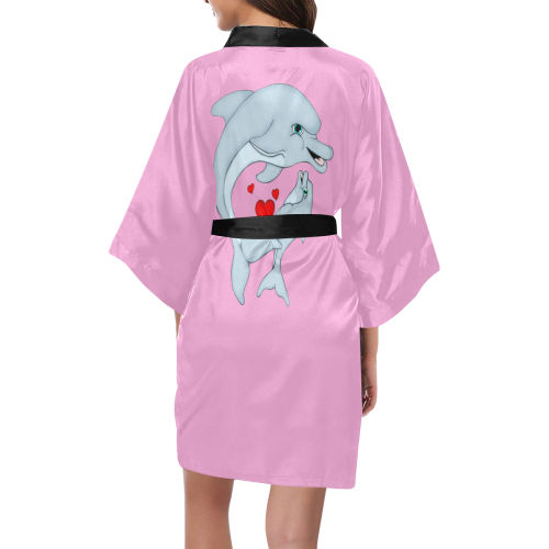 Dolphin Love Royal Pink/Black Kimono Robe