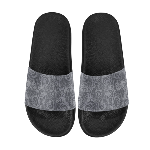 Denim with vintage floral pattern, light grey Women's Slide Sandals (Model 057)