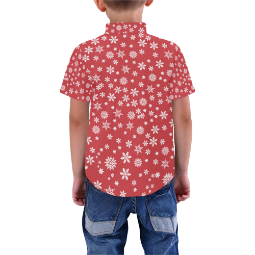 Christmas  White Snowflakes on Red Boys' All Over Print Short Sleeve Shirt (Model T59)