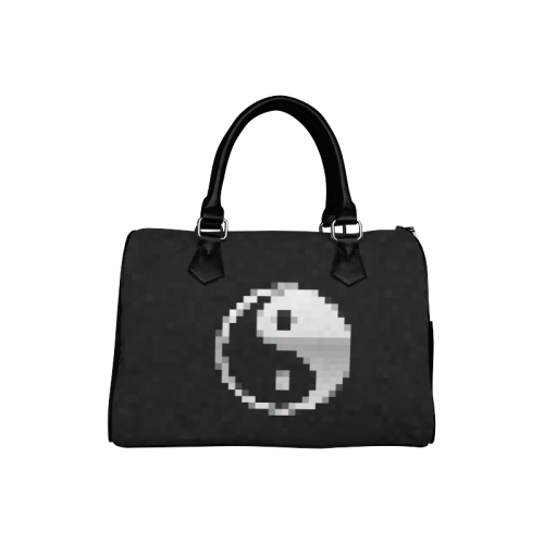 Women's Boston Leather Handbag - 8-Bit Gamer Yin Yang Block Symbol Boston Handbag (Model 1621)