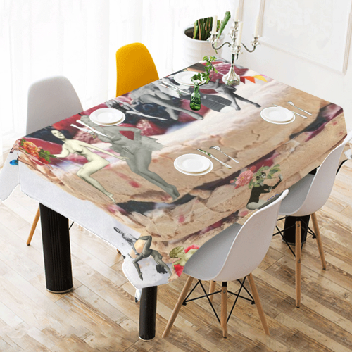 Who's For Cake? Cotton Linen Tablecloth 52"x 70"