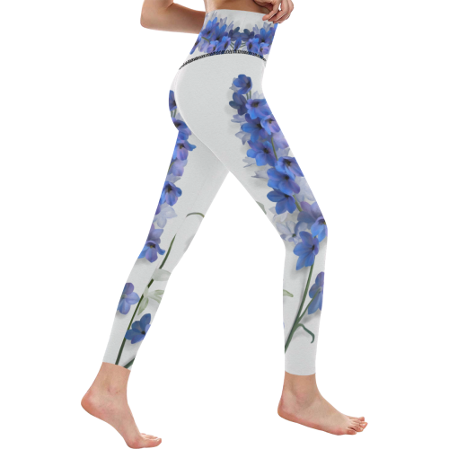 Blue - Violet Consolida, floral watercolor Women's All Over Print High-Waisted Leggings (Model L36)