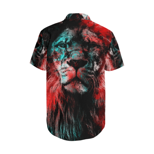 lion jbjart #lion Men's Short Sleeve Shirt with Lapel Collar (Model T54)