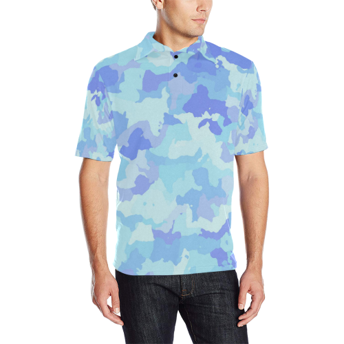 camouflage , aqua Men's All Over Print Polo Shirt (Model T55)