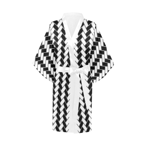 Black and White Herringbone Kimono Robe