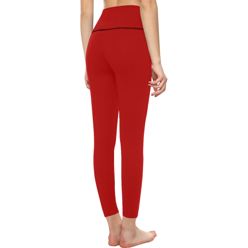 Royal Rose Flowers Red Solid Color Women's All Over Print High-Waisted Leggings (Model L36)
