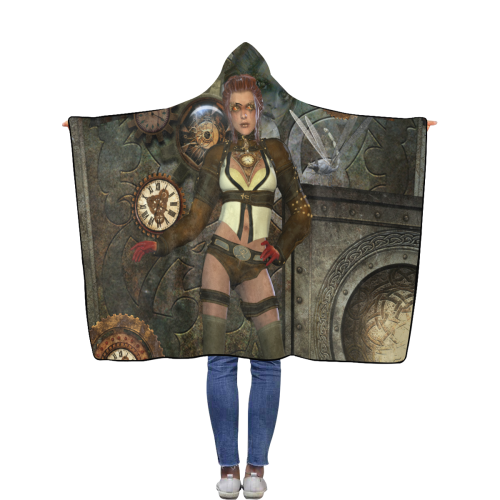 Awesome steampunk lady Flannel Hooded Blanket 50''x60''