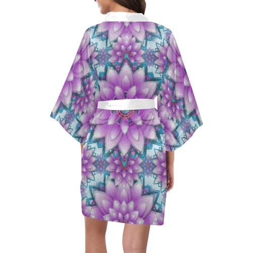 Lotus Flower Pattern - Purple and turquoise Kimono Robe