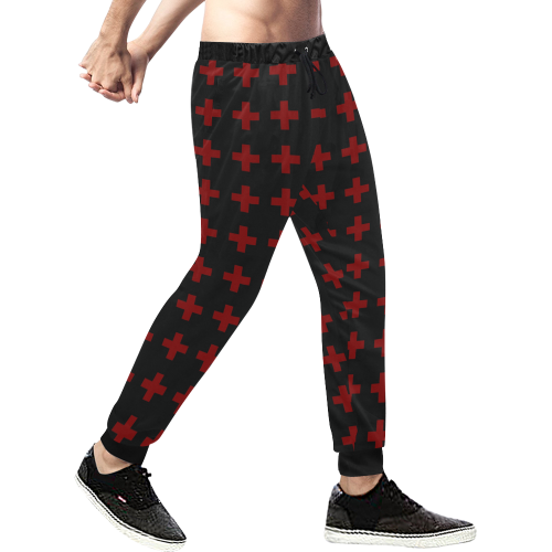 Punk Rock Style Red Crosses Pattern Design Men's All Over Print Sweatpants (Model L11)