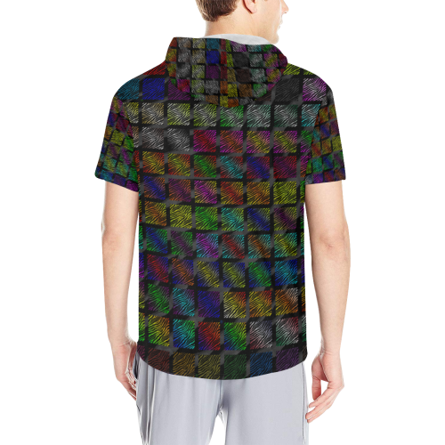 Ripped SpaceTime Stripes Collection All Over Print Short Sleeve Hoodie for Men (Model H32)