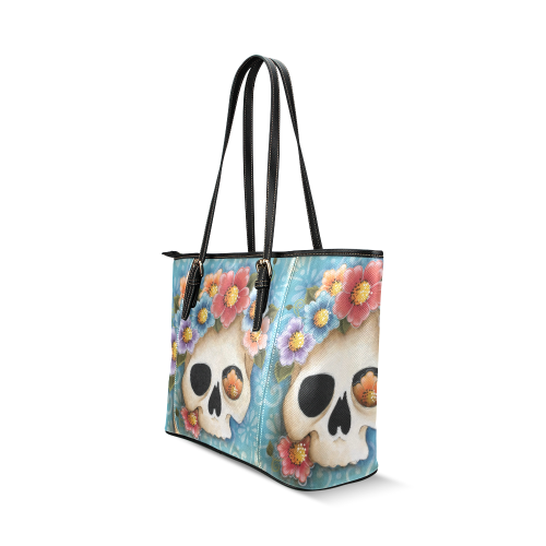 Skulls Can Be Pretty Leather Tote Bag/Large (Model 1640)