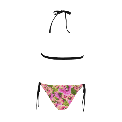 colorful flower pattern Buckle Front Halter Bikini Swimsuit (Model S08)