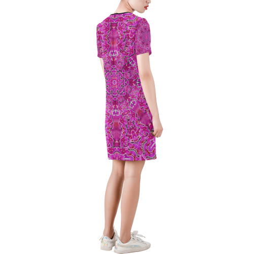 flowering and blooming to bring happiness Short-Sleeve Round Neck A-Line Dress (Model D47)