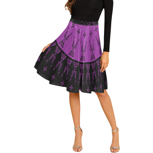 Night Stars Purple Melete Pleated Midi Skirt (Model D15)