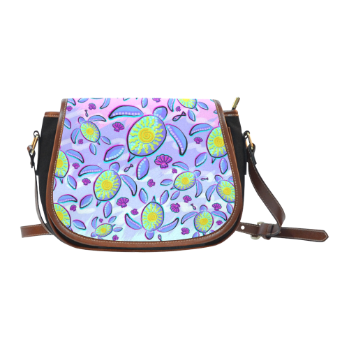Sea Turtle and Sun Abstract Glitch Ultraviolet Saddle Bag/Small (Model 1649)(Flap Customization)