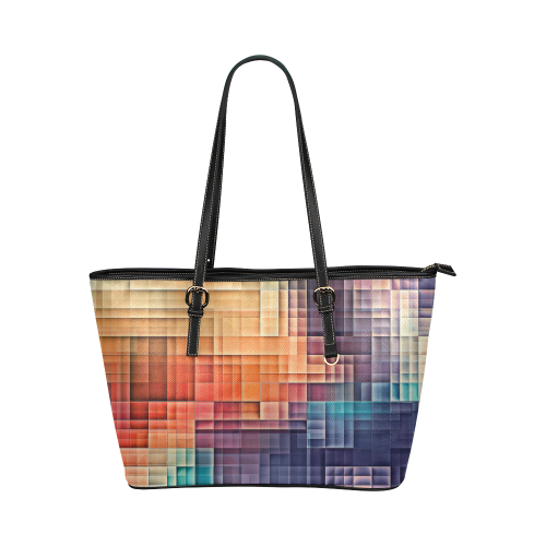 pixels #colors Leather Tote Bag/Large (Model 1651)