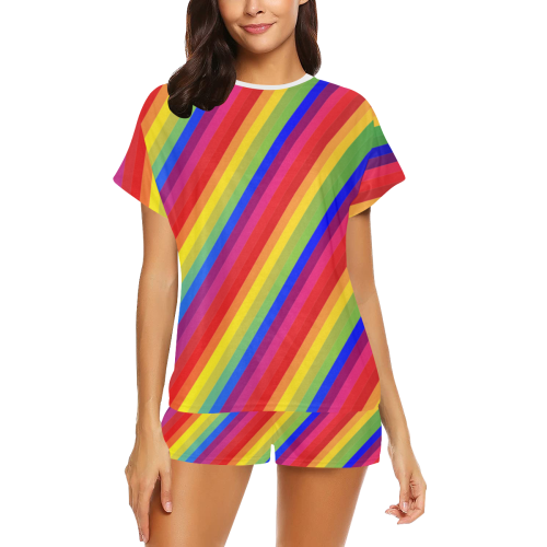 Rainbow Diagonal Stripes Women's Short Pajama Set