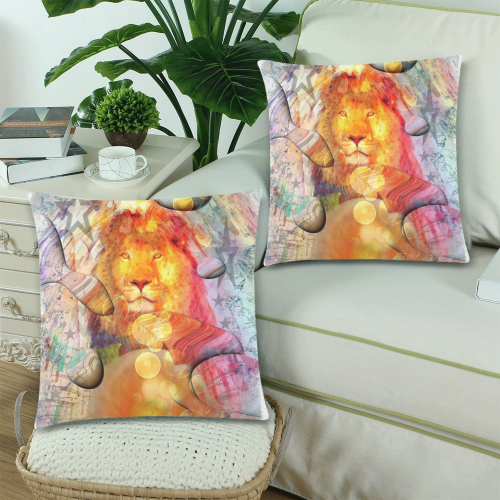 Lion Popart by Nico Bielow Custom Zippered Pillow Cases 18"x 18" (Twin Sides) (Set of 2)