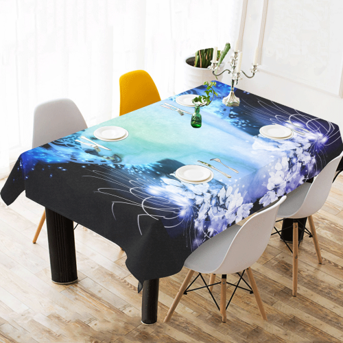 Amazing polar bear, blue flowers Cotton Linen Tablecloth 60"x 104"